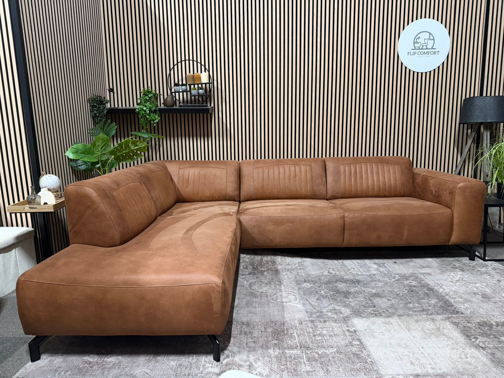 “GRATIS LEVERING” Lederen cognac hoekbank! 270x205, 250 tot 300 cm, Kunststof, 125 tot 150 cm, Hoekbank
