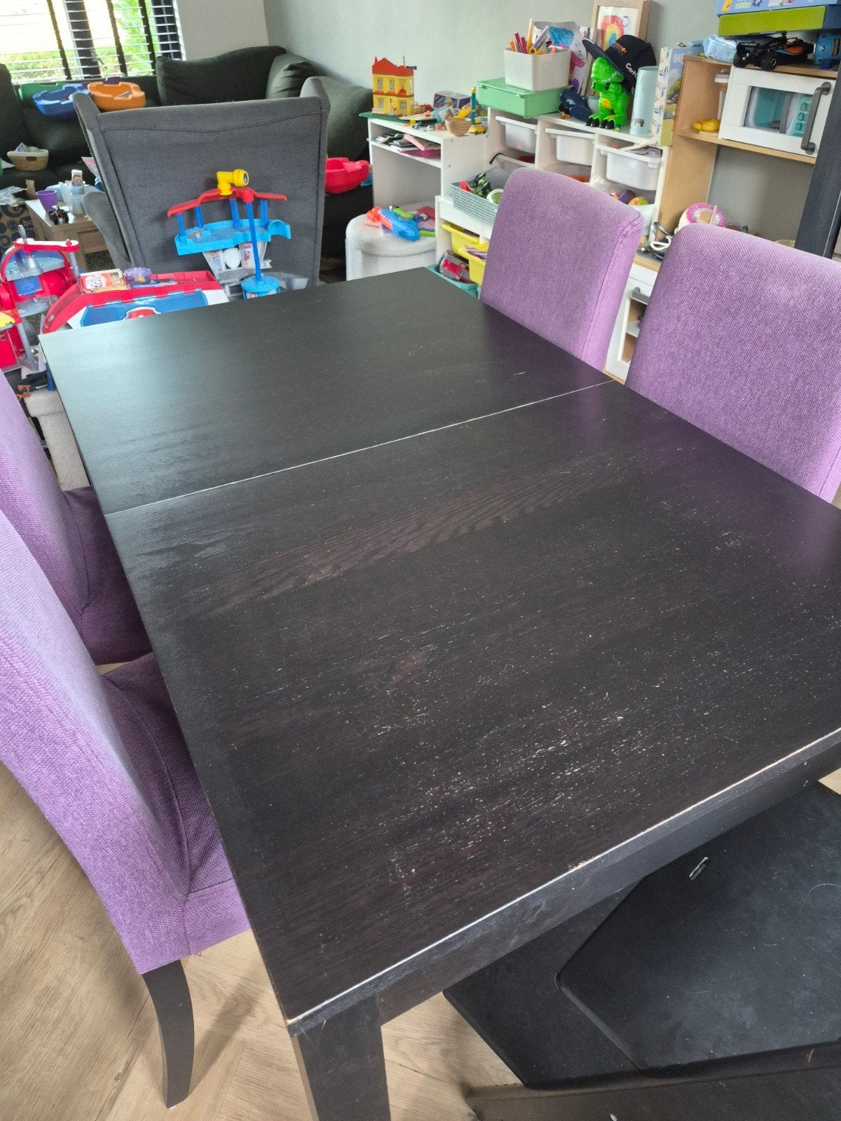 Zwarte eettafel met uitschuifbaar blad, Ophalen, Gebruikt, 100 tot 150 cm, 50 tot 100 cm