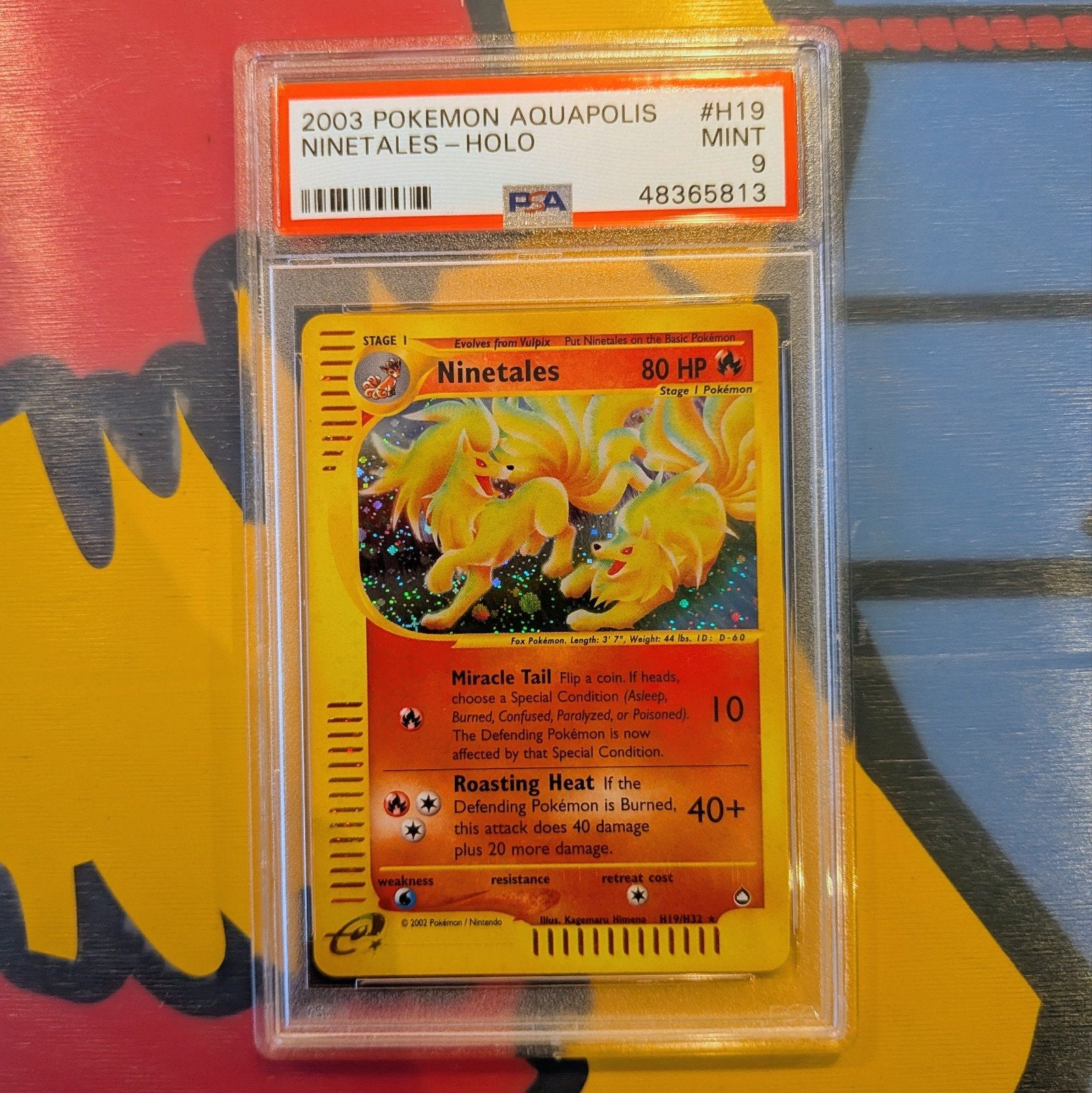 2003 Pokémon Aquapolis Ninetales Holo PSA 9, Ophalen of Verzenden, Zo goed als nieuw, Losse kaart, Foil