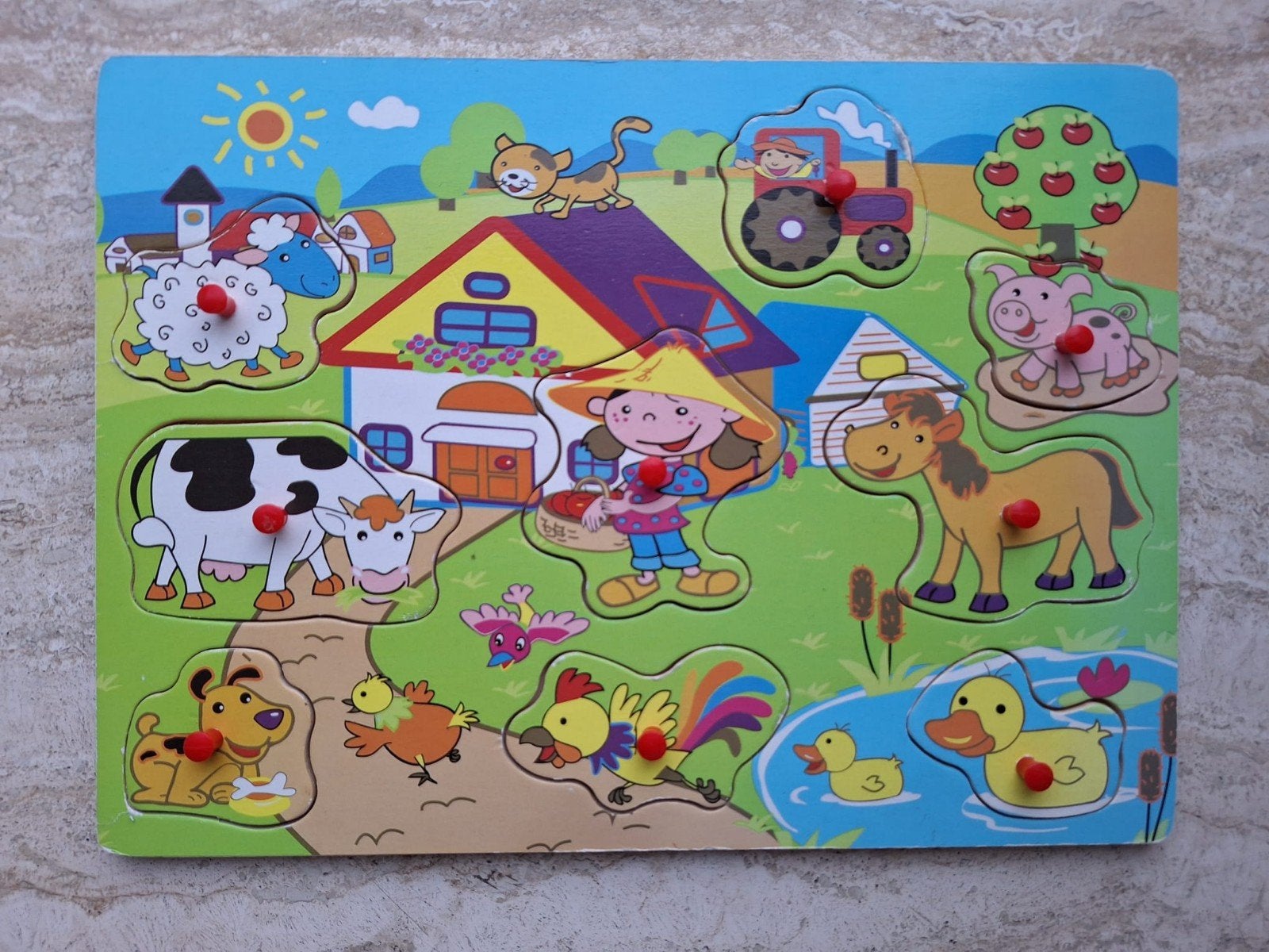 Houten Boerderij Puzzel met Dieren en Handvatten, Ophalen of Verzenden