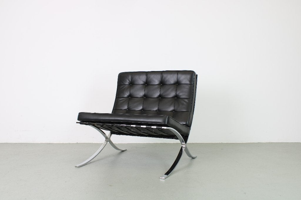 Knoll Studio Barcelona fauteuil, zwart leer, Huis en Inrichting, Fauteuils, Ophalen, Zo goed als nieuw, 50 tot 75 cm, Leer