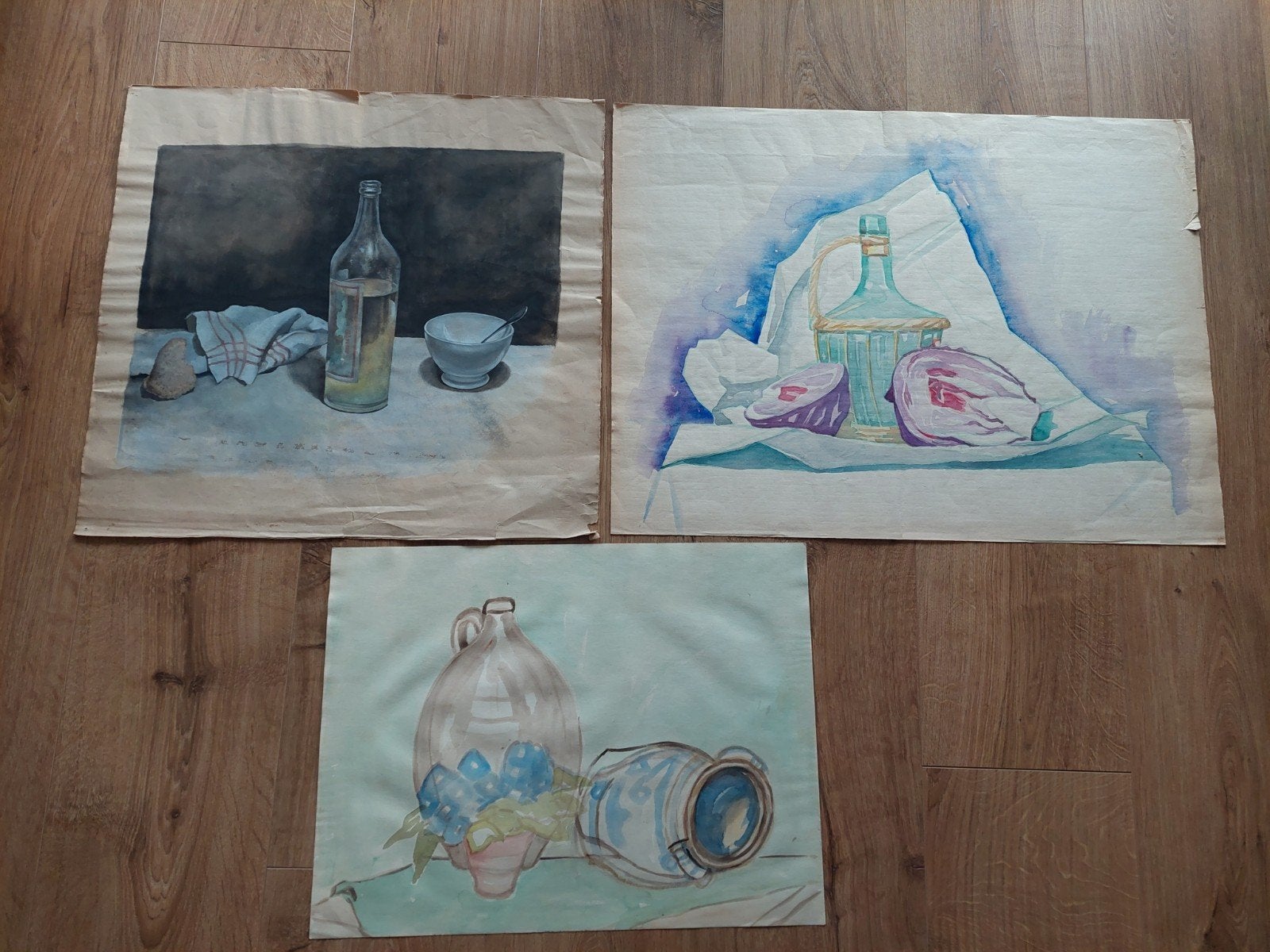 3 Oude aquarellen, Ophalen, Overige typen, Aquarel, Origineel