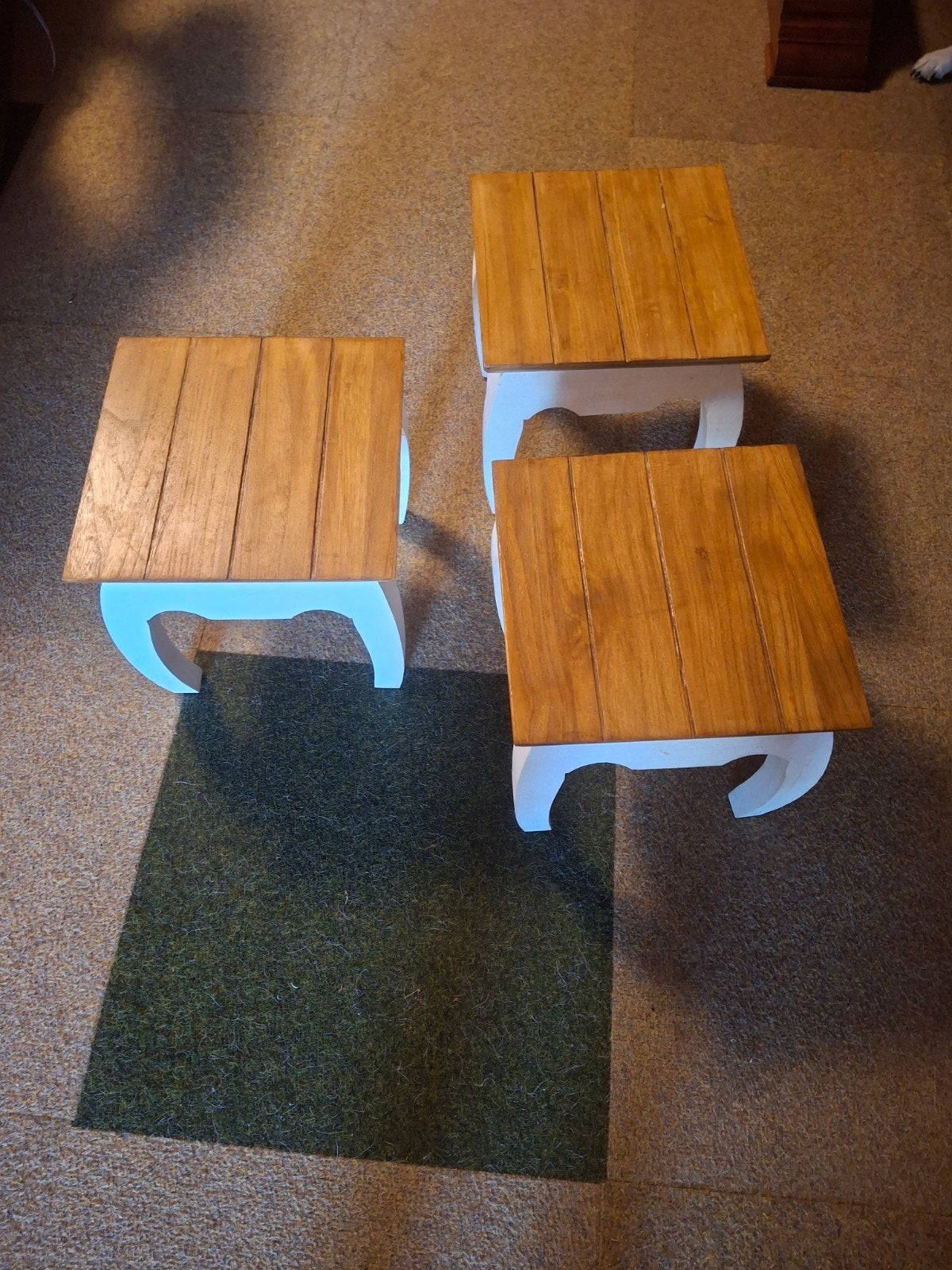 3 houten bijzettafels, Minder dan 55 cm, Rond, Zo goed als nieuw, Ophalen