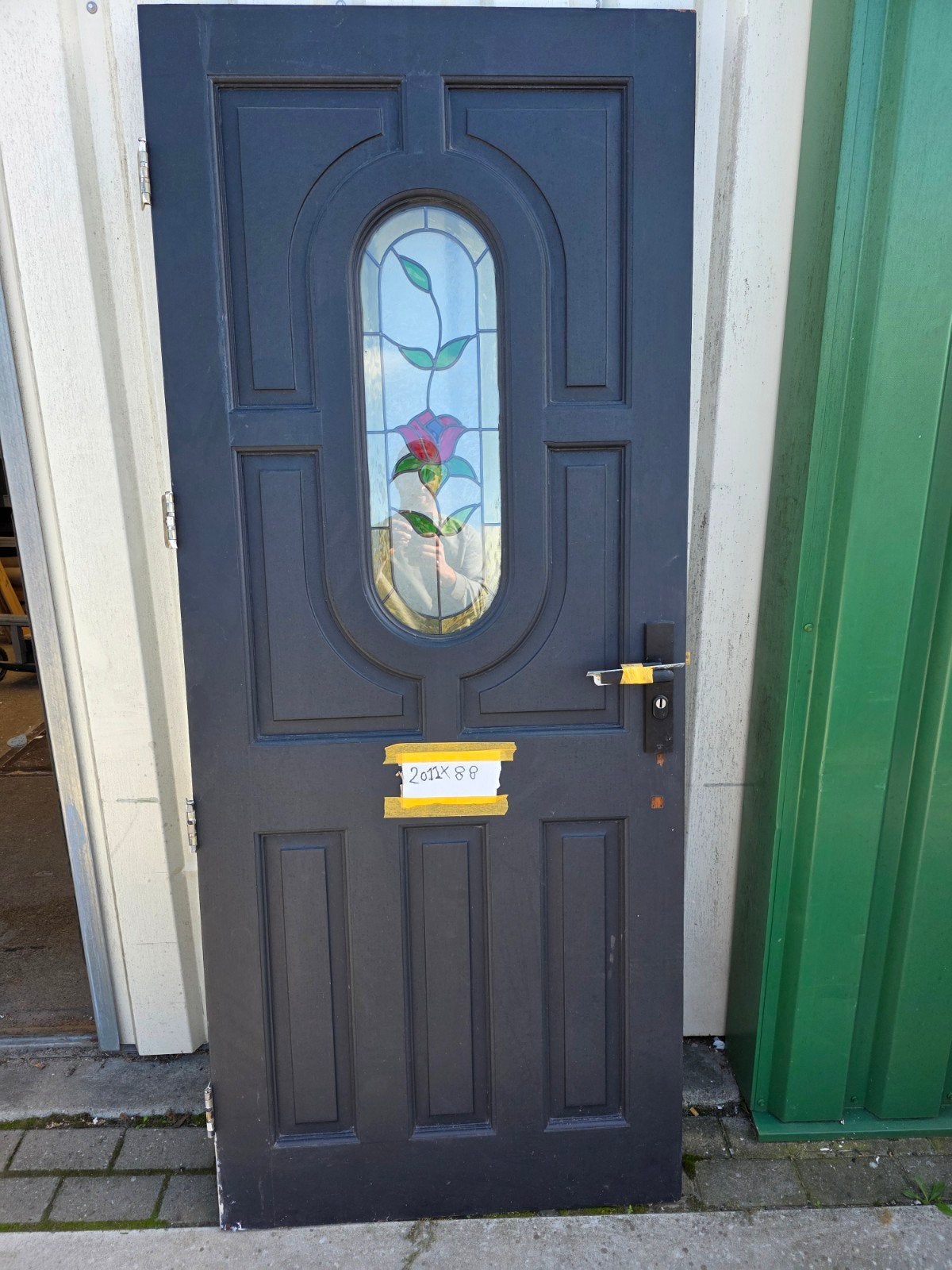 Voordeur 211x88cm met glas-in-lood, Doe-het-zelf en Verbouw, Ophalen, Gebruikt, 80 tot 100 cm, 215 cm of meer