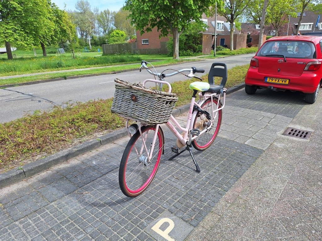 Roze Gazelle damesfiets met kinderzitje en mand, Velgrem, Versnellingen, Ophalen, Overige merken