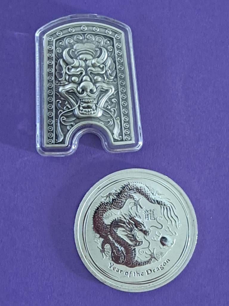 Dragons 2 stuks 1/2  ounce puur, Ophalen of Verzenden, Zilver