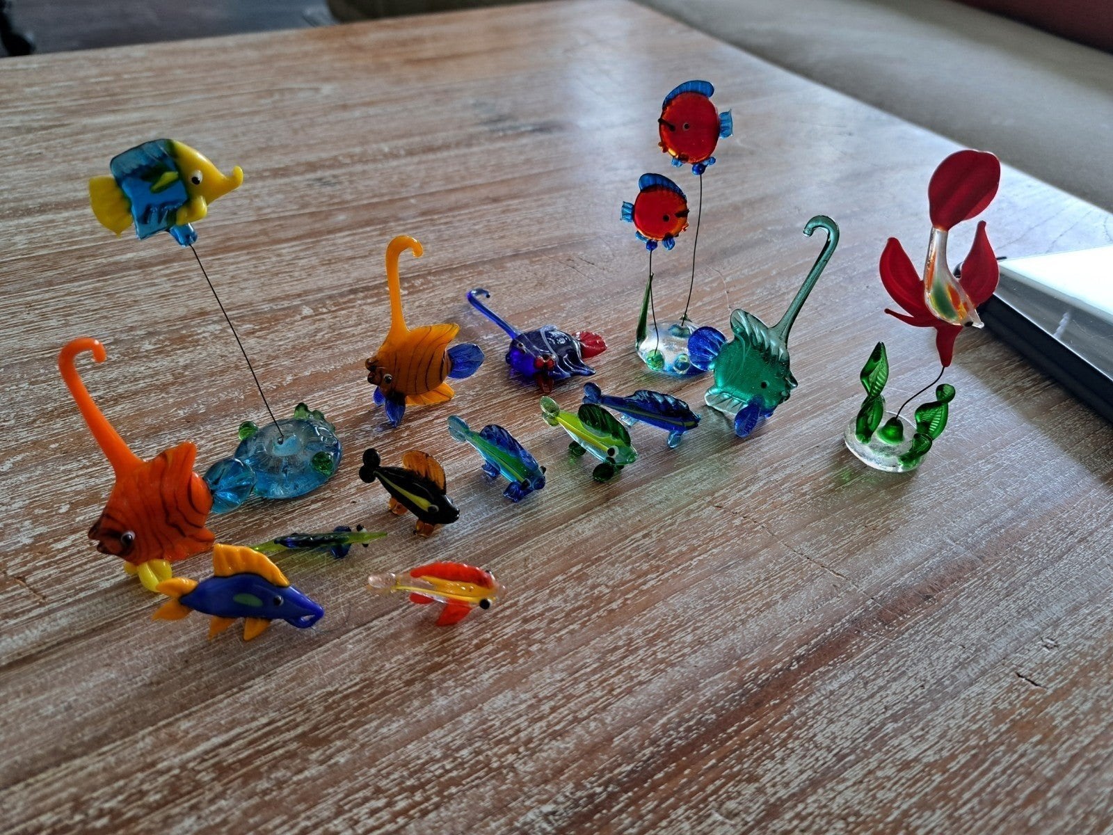 14 glazen mondgeblazen ? visjes Murano style decoratie, Ophalen of Verzenden, Gebruikt