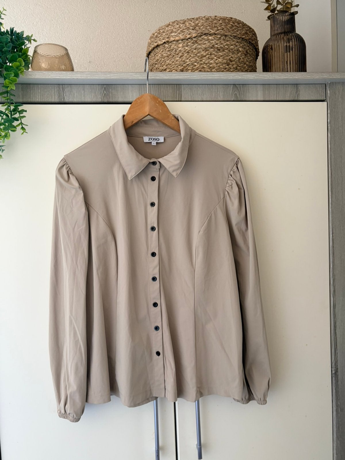 Zoso travelstof blouse maat L, Ophalen of Verzenden, Zo goed als nieuw, Maat 42/44 (L), Beige