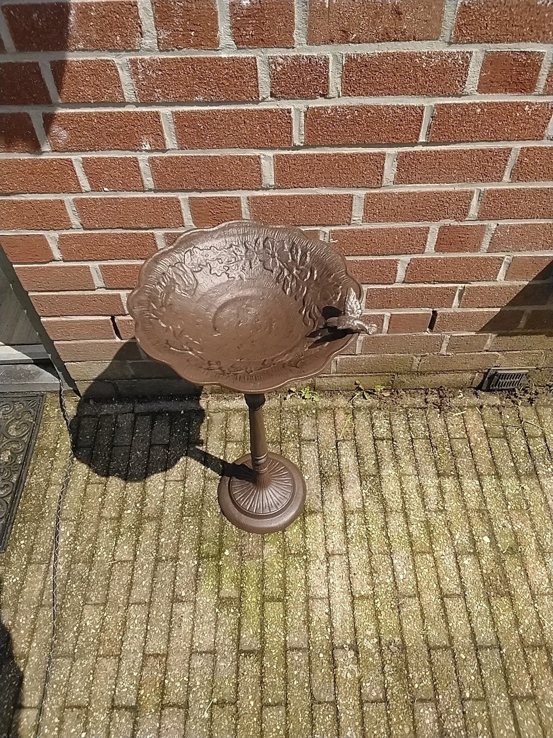 Decoratieve vogelbad standaard van gietijzer, Ophalen of Verzenden, Gebruikt, Metaal, Dierenbeeld