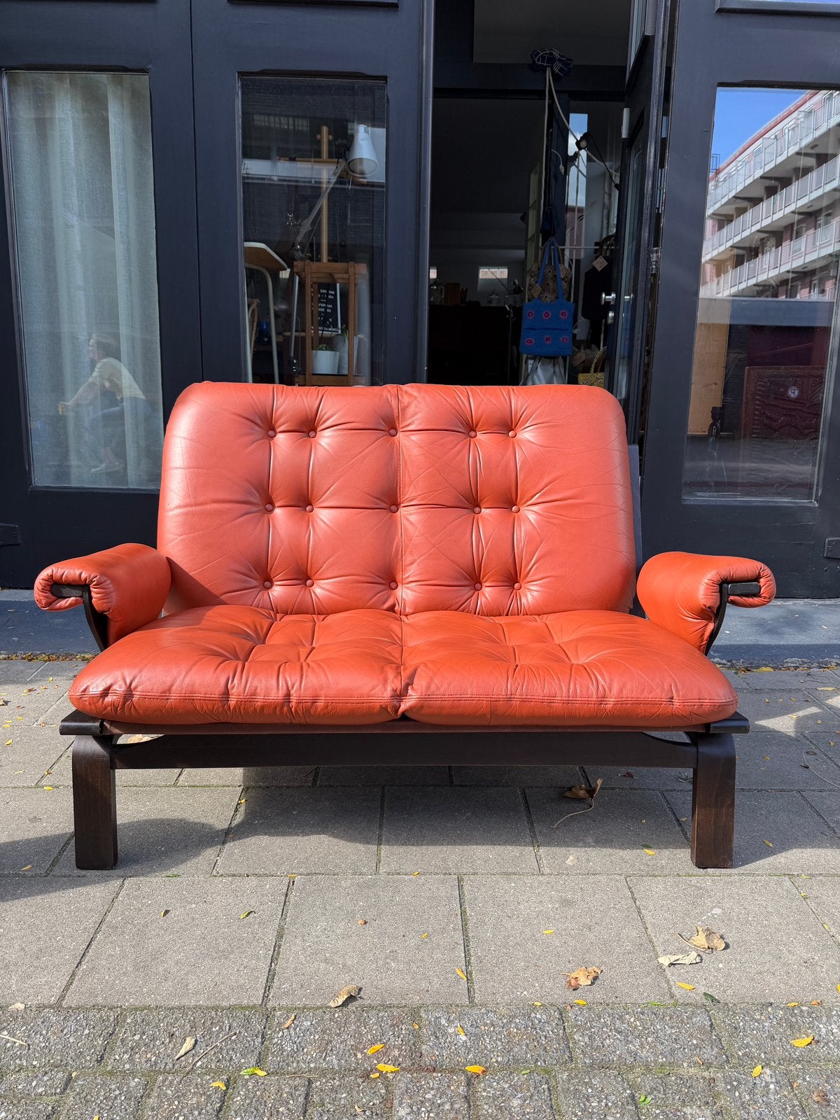 Vintage Scandinavisch design sofa, leren bank space age, Huis en Inrichting, Ophalen, Gebruikt, I, Tweepersoons