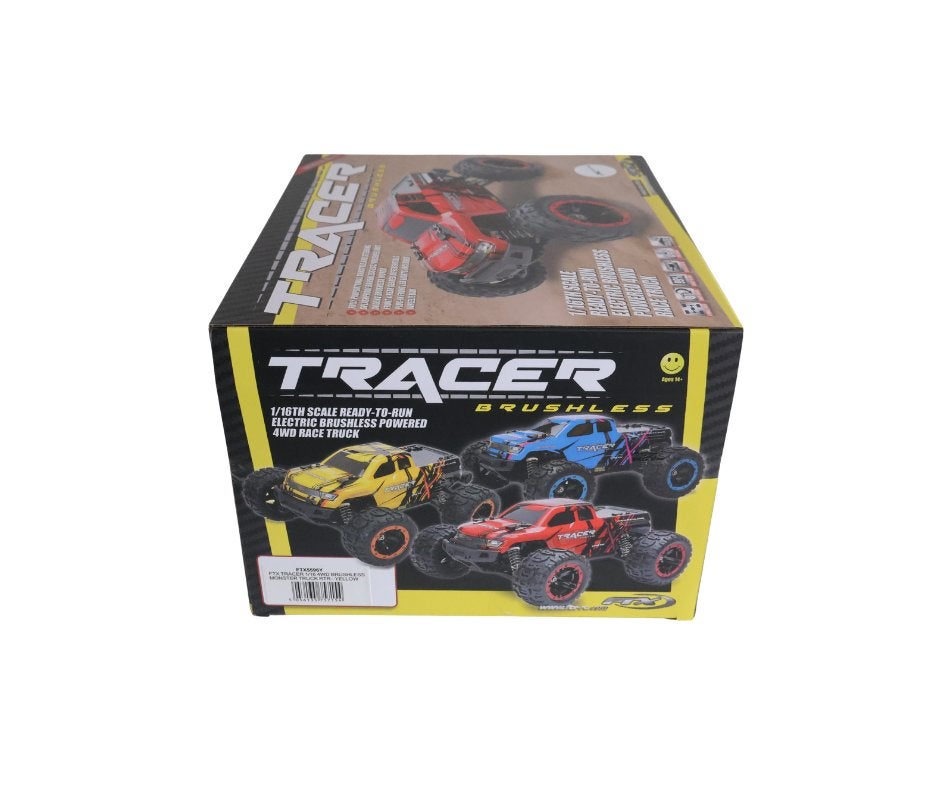FTX TRACER 1/16 4WD BRUSHLESS MONSTER TRUCK RTR - YELLOW, Ophalen of Verzenden, Nieuw, Overige schalen, Auto offroad