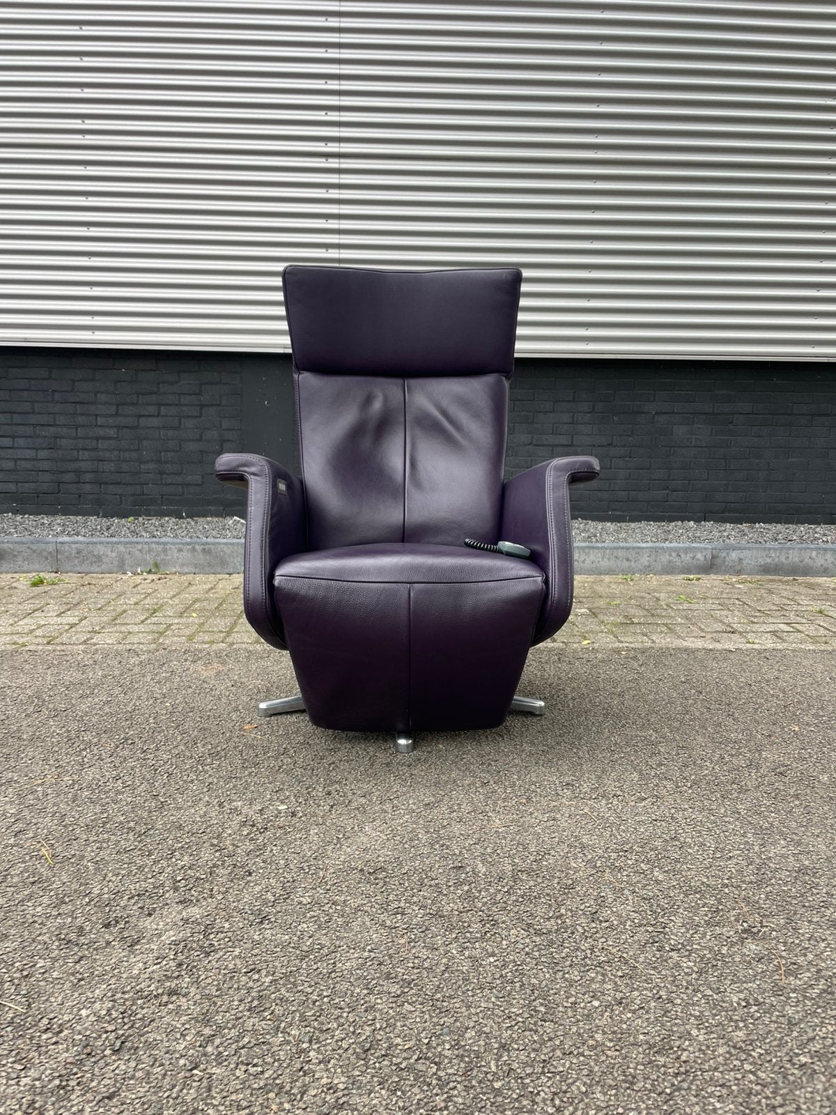 Paarse elektrische relax fauteuil / relaxstoel leer, Gebruikt, Minder dan 75 cm, Leer, Ophalen of Verzenden