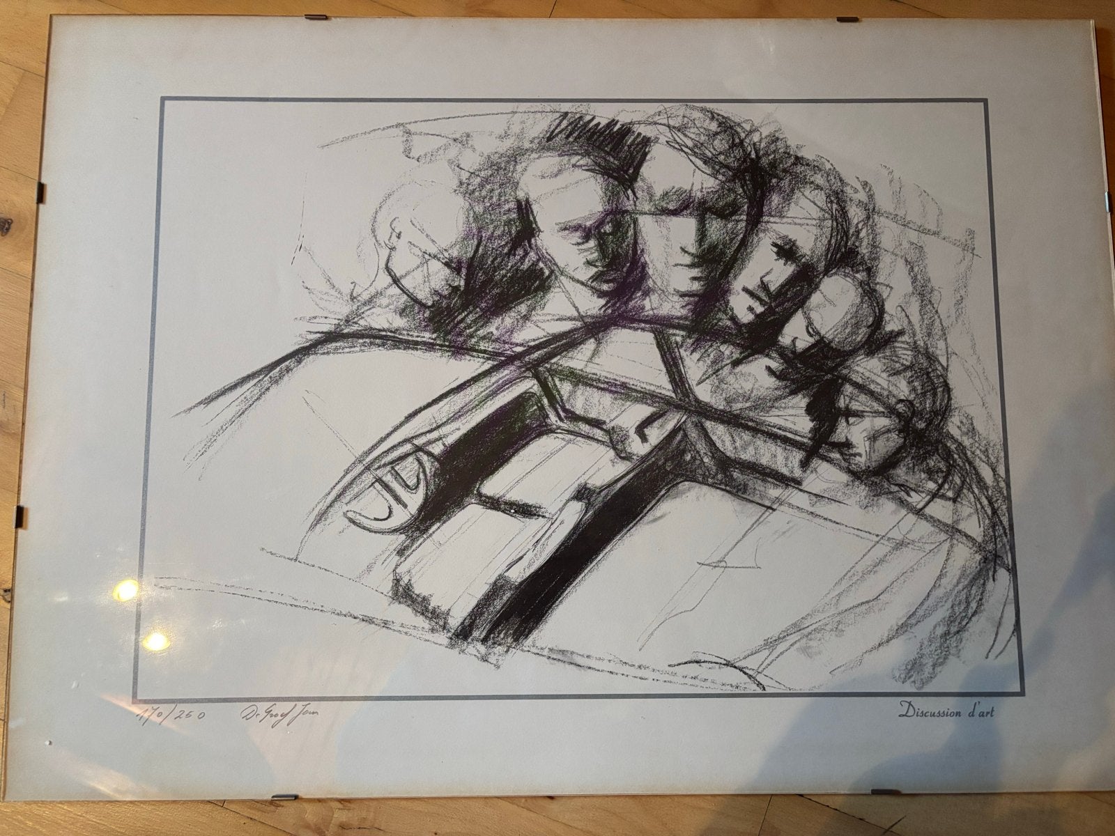 Gesigneerde Litho "Discussion d'art" door Jan de Groef., Antiek en Kunst, Ophalen