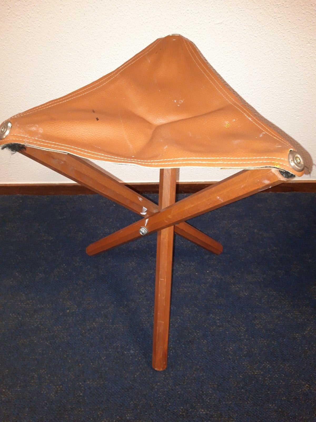 Vintage Opvouwbaar Krukje - Hout en Leer, Ophalen of Verzenden