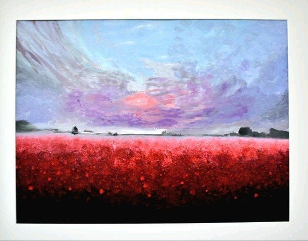 Origineel Schilderij Impressionistisch Veld Vol Bloemen, Antiek en Kunst, Kunst | Schilderijen | Modern, Acrylverf, Papier/karton