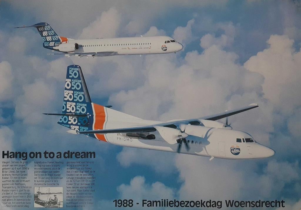 Poster Fokker 1988, 42x60cm, Ophalen of Verzenden, Zo goed als nieuw, Kaart, Foto of Prent