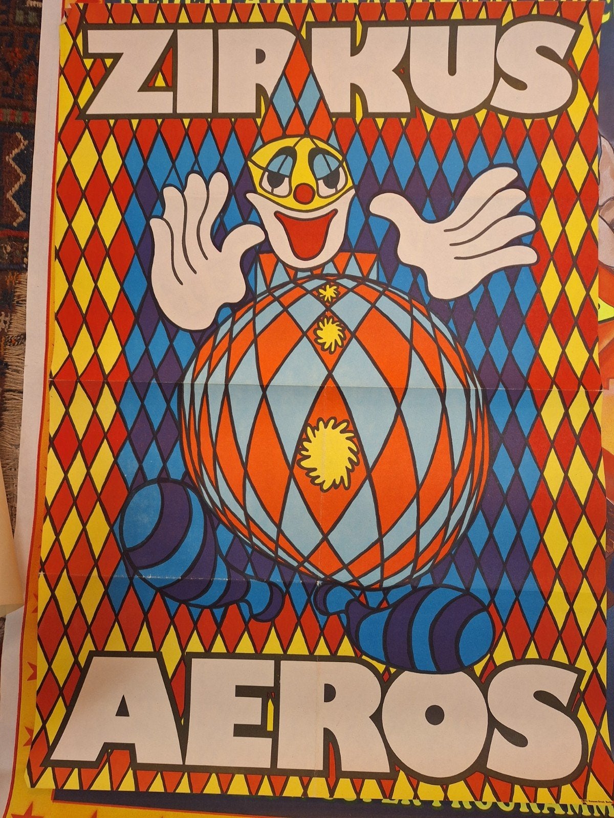Vintage Zirkus Aeros Clown Poster - Kleurrijk en Uniek, Ophalen of Verzenden, A1 t/m A3, Overige onderwerpen, Rechthoekig Staand
