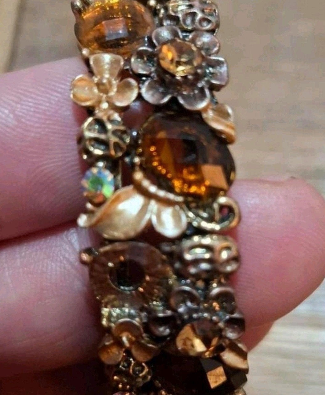 Vintage armband met amber stenen, Sieraden, Tassen en Uiterlijk, Armbanden, Ophalen, Gebruikt, Goud, Staal