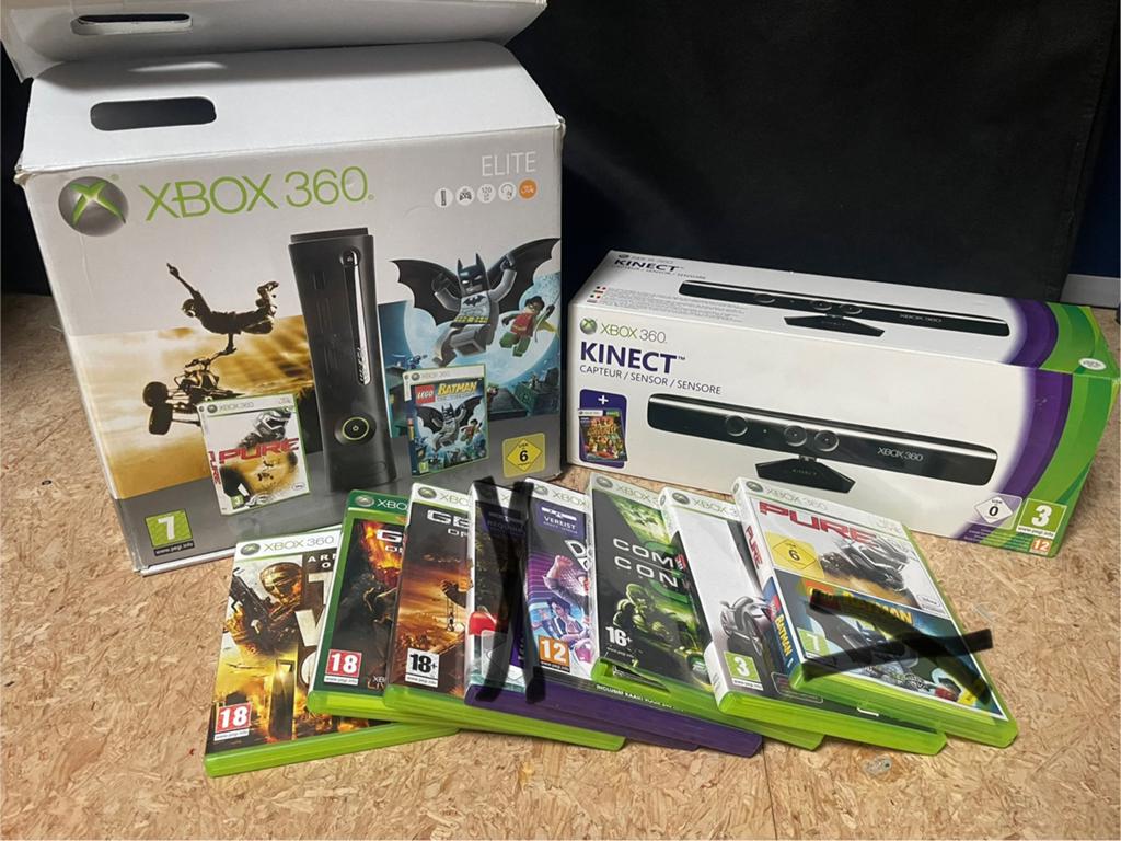 Xbox 360 + K’nect + 2 consoles + 7 spellen, Spelcomputers en Games, Spelcomputers | Xbox 360, Ophalen of Verzenden, Gebruikt, 250 GB