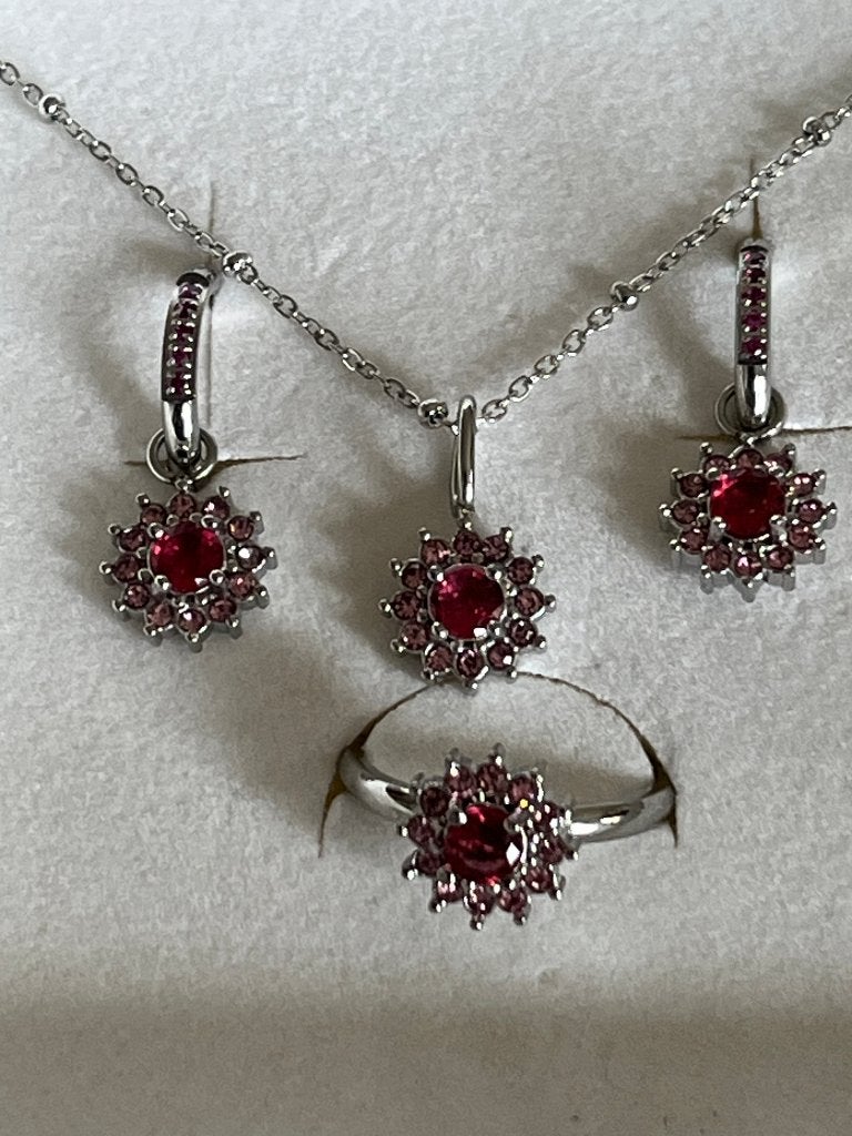 Setje van ixxxi rood kleurig nooit gebruikt, Sieraden, Tassen en Uiterlijk, Ophalen of Verzenden, Nieuw, Rood, Zilver
