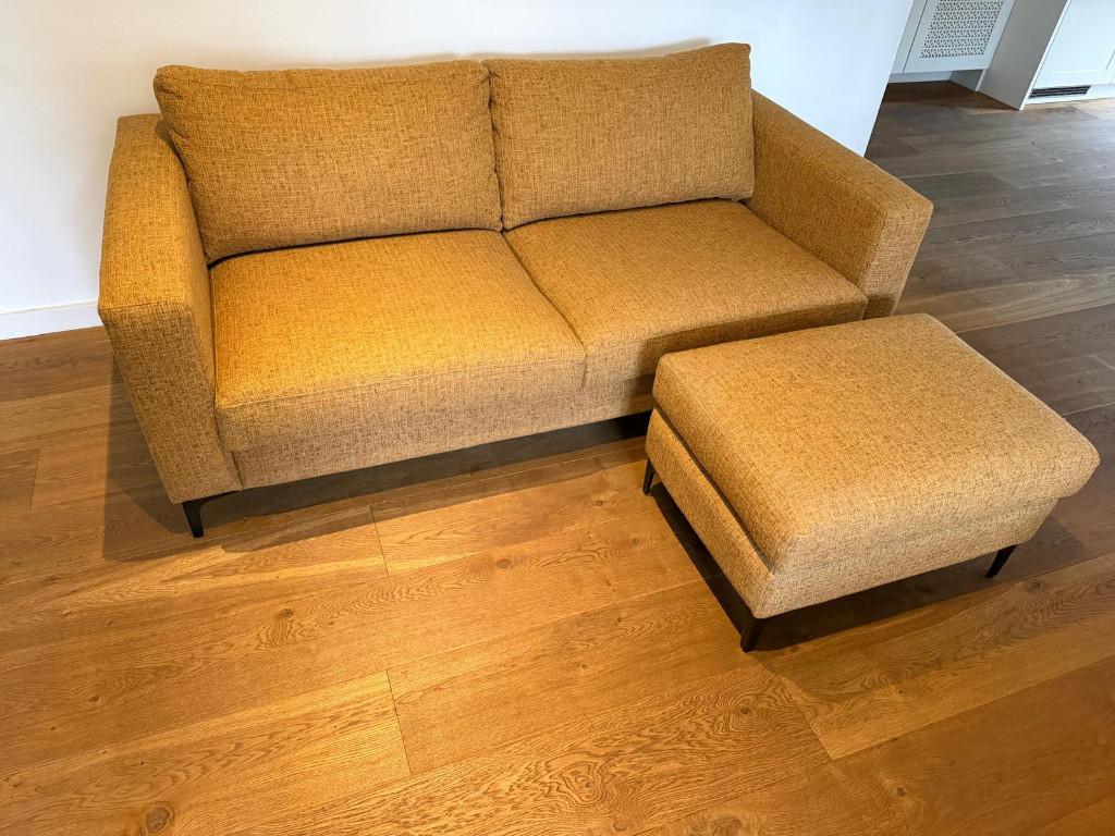 Luxe Design bank + hocker + chaise longue nieuwprijs €5.000, Ophalen, Zo goed als nieuw, Tweepersoons, Stof