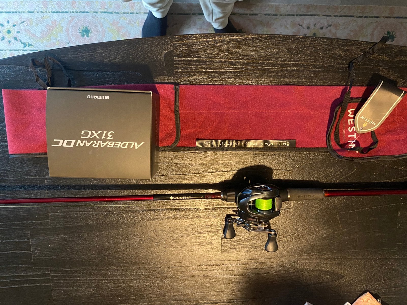 25 Aldebaran DC 31XG + Westin W6 T&C (5-15g) top finesse set, Ophalen, Zo goed als nieuw, Complete set