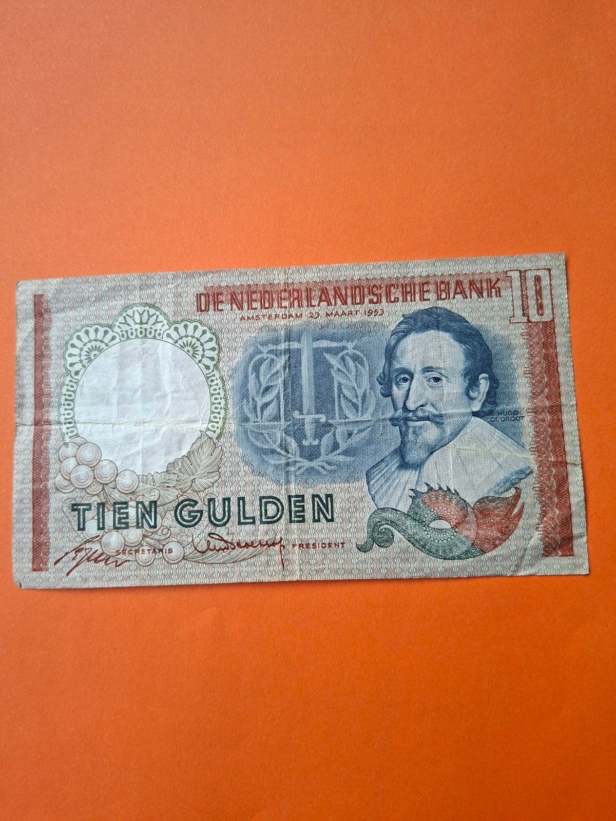 10 gulden Hugo de Groot uit 1953 in ZF, Postzegels en Munten, Bankbiljetten | Nederland, Ophalen of Verzenden, 10 gulden, Los biljet