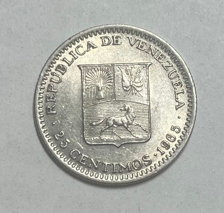 25 centimos Venezuela 1965, Ophalen of Verzenden, Zuid-Amerika
