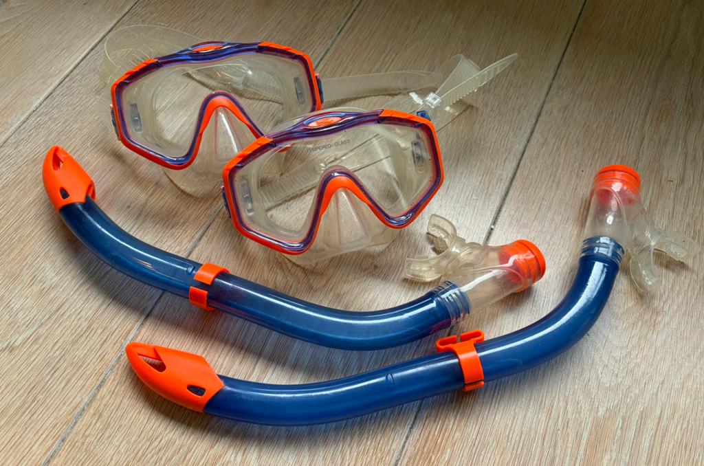 2x Duikbril met snorkel voor kinderen - Blauw/Oranje, Ophalen of Verzenden, Gebruikt, Duikbril of Snorkel