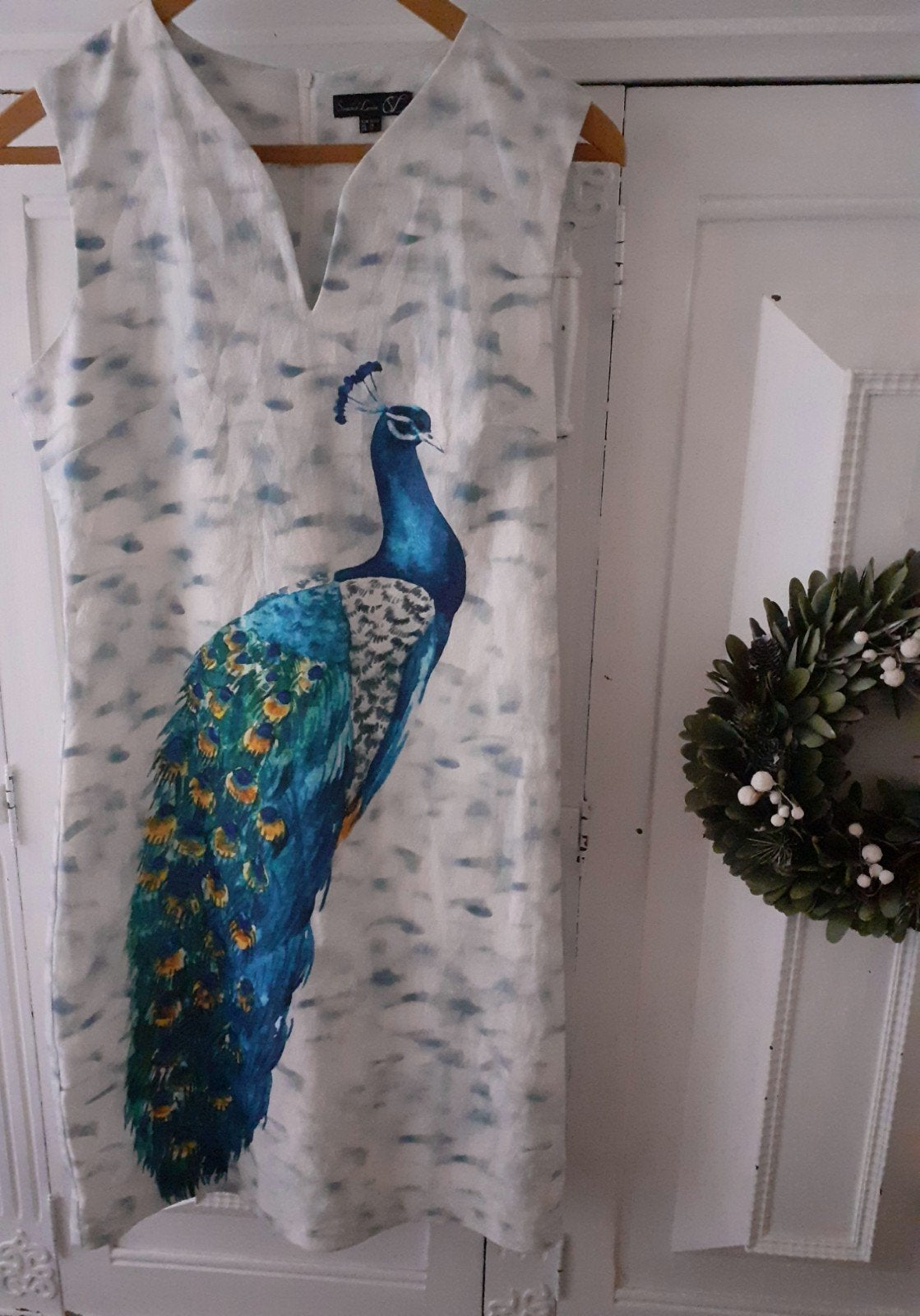 Smashed Lemon Gelegenheidsjurk met Pauwenprint, Kleding | Dames, Jurken, Wit, Maat 42/44 (L), Ophalen of Verzenden, Zo goed als nieuw