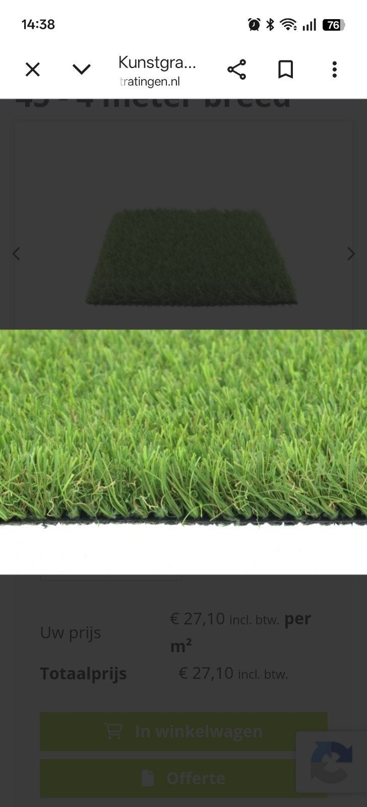 kunstgras Valley 45 ( 2x3 mtr) Nieuw, Tuin en Terras, Gras en Kunstgras, Ophalen, Nieuw, Minder dan 10 m²