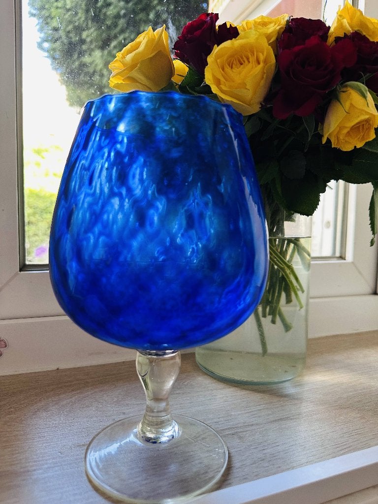 Prachtige vintage blauwe cognacglas vaas / bokaal – 22 cm, Ophalen