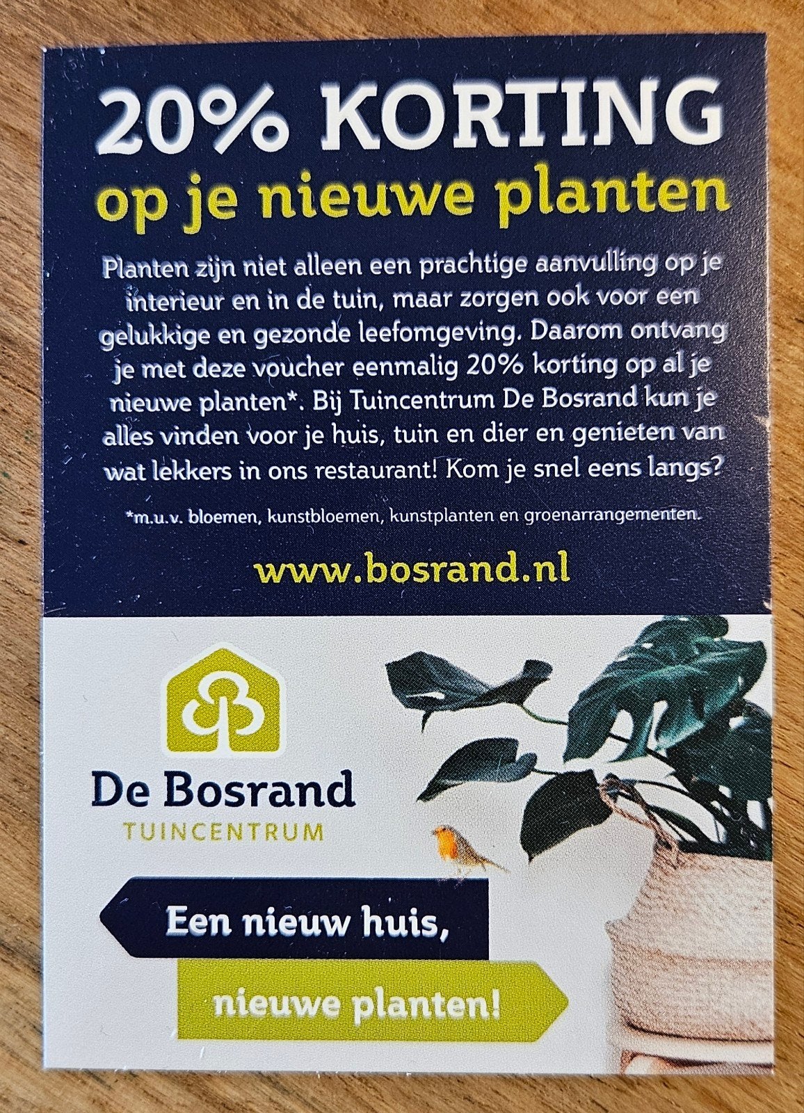 20% kortingsvoucher op planten bij De Bosrand, Eén persoon, Kortingsbon, Warenhuis- of Winkelbon