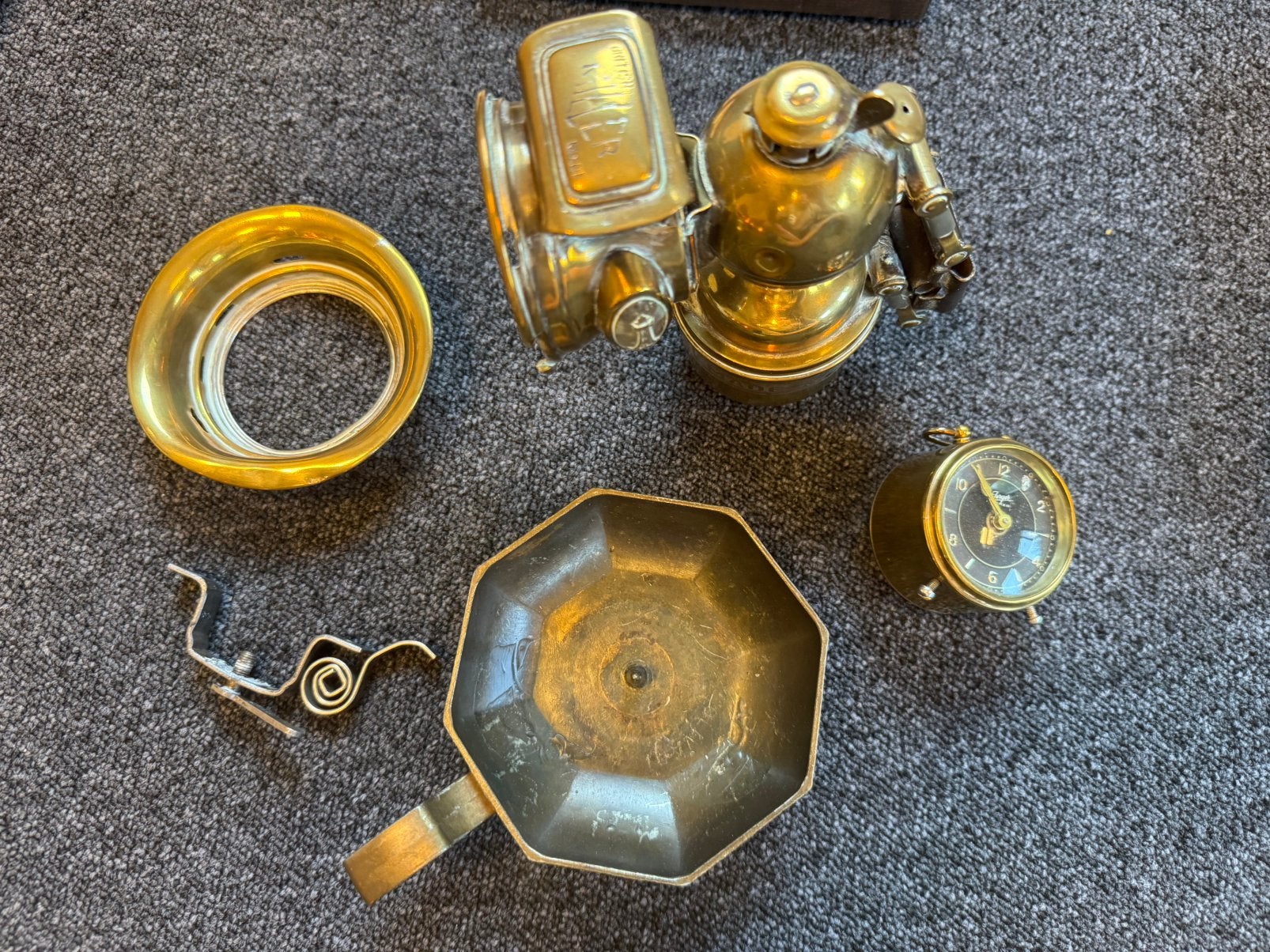 Antieke Miller Birmingham messing carbidlamp / fietslamp, Ophalen of Verzenden