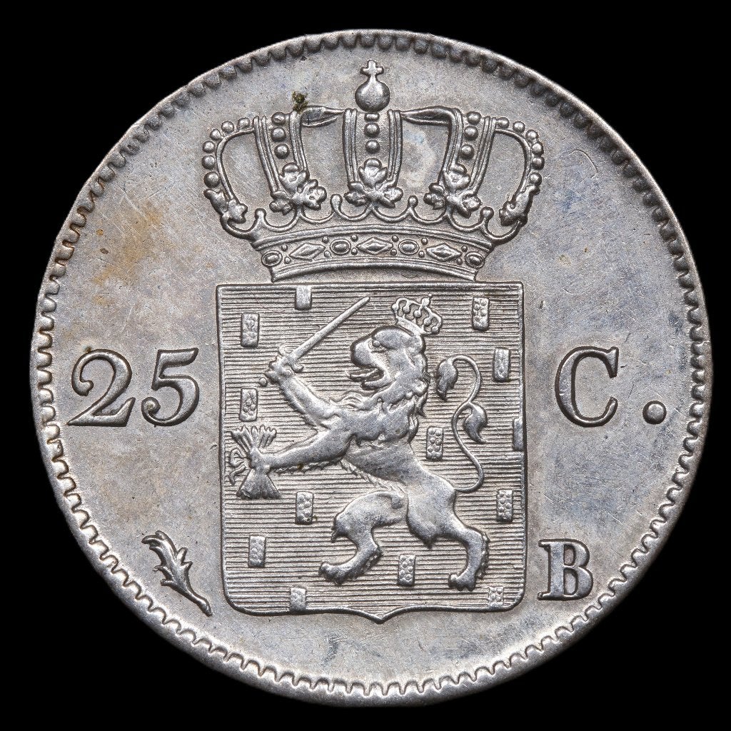 25 cent 1825 Brussel. Pr., Zilver, 25 cent, Ophalen of Verzenden, Koning Willem I