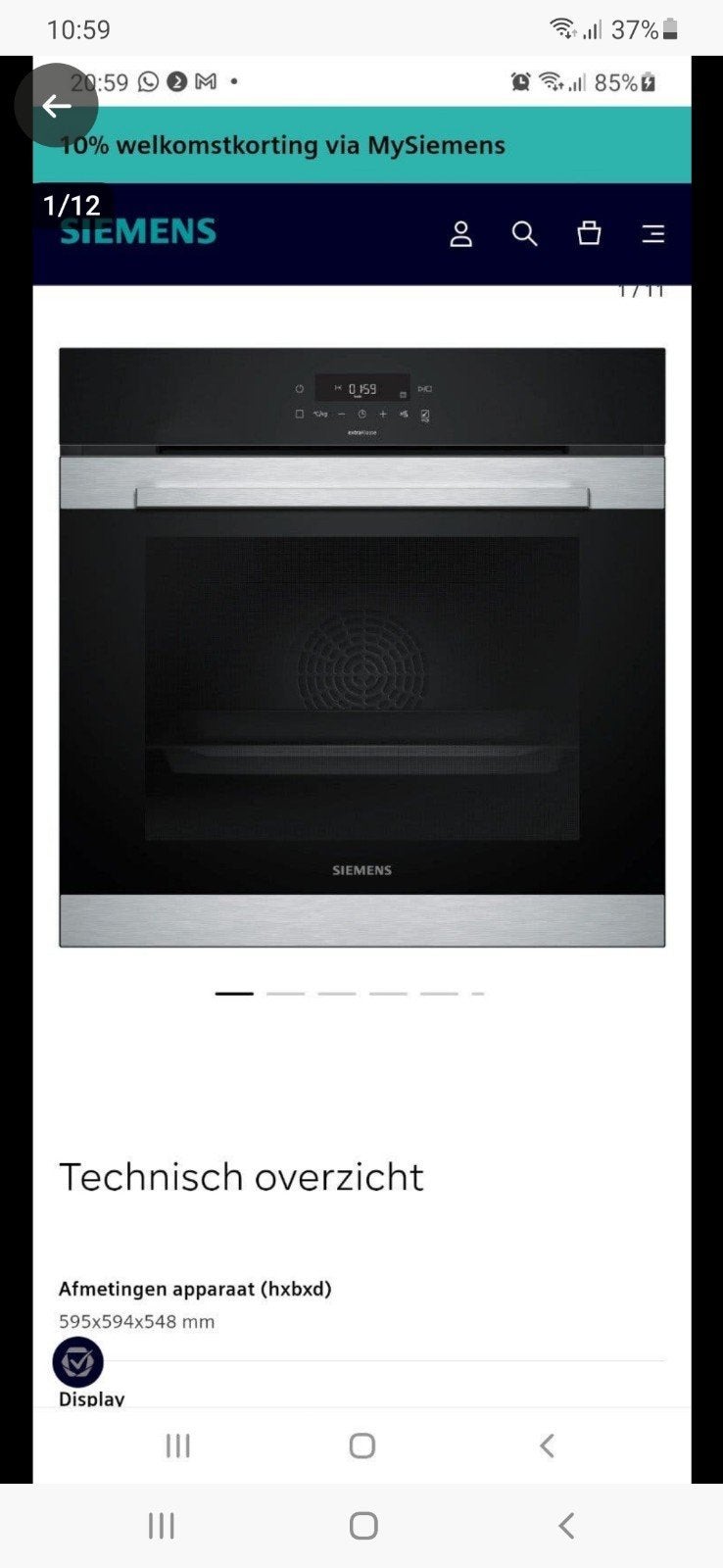 Zo goed als nieuw! Siemens oven HB372ABS0S/94, Ophalen, Zo goed als nieuw, Inbouw