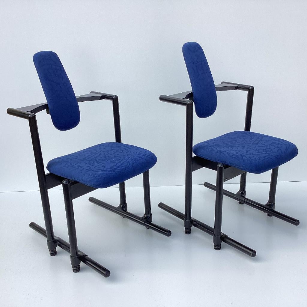 Stokke fauteuils, Peter Opsvik, set flysit, Huis en Inrichting, Stoelen, Gebruikt, Twee, Hout, Stof, Overige materialen, Blauw