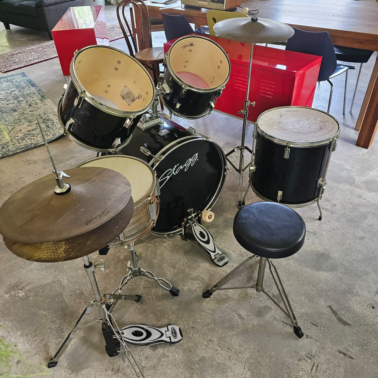 Complete Stagg TIM Drumset (Zwart)-Ideale Beginnersset, Ophalen, Gebruikt, Overige merken