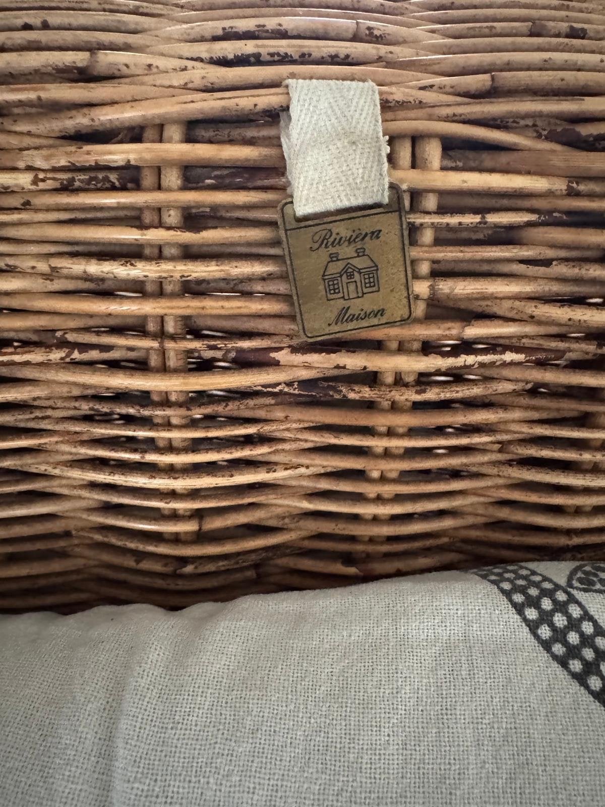 Riviera Maison rotan fauteuil met kussens, Ophalen, Gebruikt, Bruin, Boho/Ibiza style