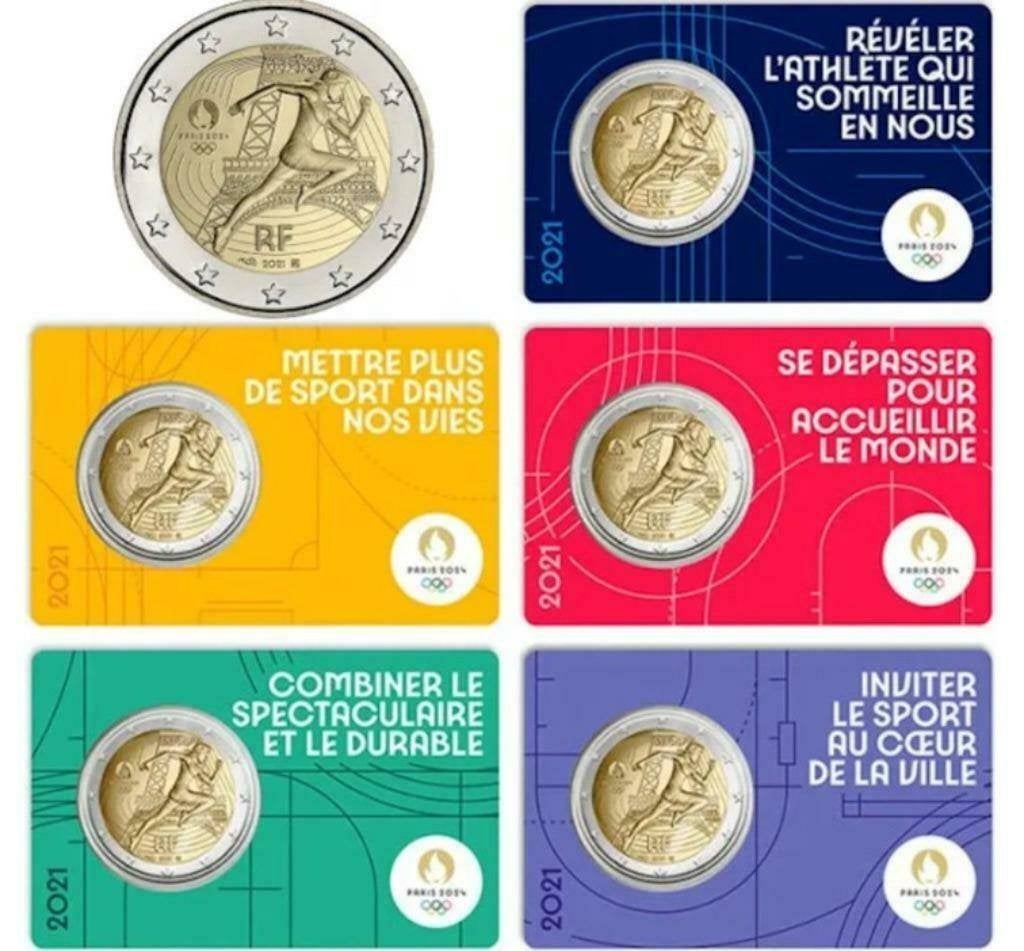 5x 2 euro Frankrijk 2021 - OS 2024 - Hardlopen - BU Coincard, Verzenden, Frankrijk, 2 euro, Setje