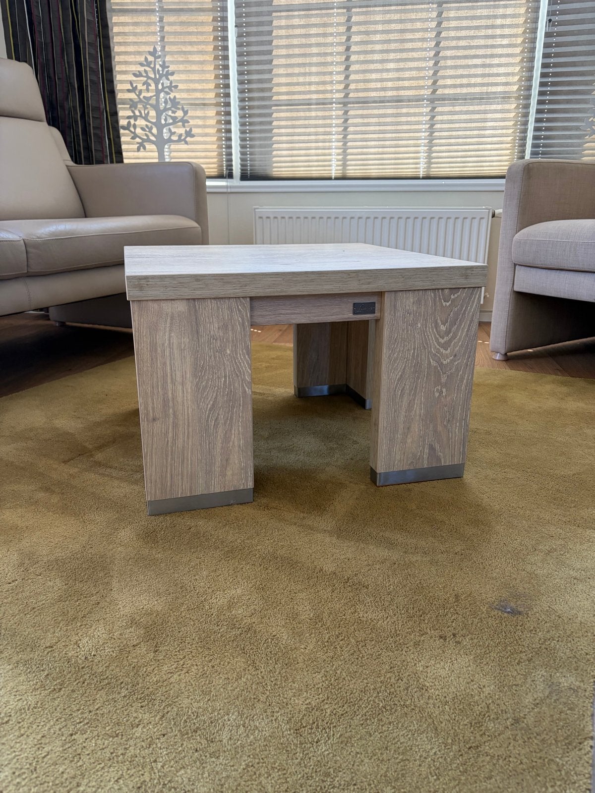 2x Robuuste Lamulux Salontafel lichteiken 60x60x40 cm, Ophalen, Vierkant, 50 tot 100 cm, Zo goed als nieuw