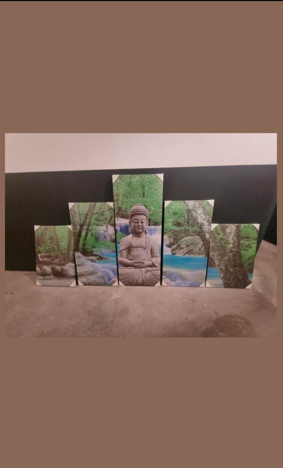 Canvas boeddha schilderij 5-delig met waterval, Huis en Inrichting, Woonaccessoires | Schilderijen, Tekeningen en Foto's, 50 – 75