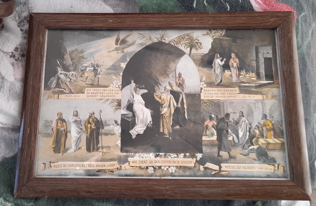 bijbelse prent in lijst met glasplaat, Ophalen, Gebruikt, Voor 1940, Prent