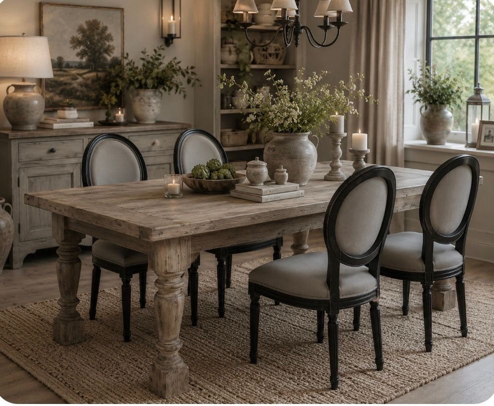 Set van 4 eetkamerstoelen, landelijk, Queen Ann stijl, Ophalen, Gebruikt, Overige kleuren, Stof