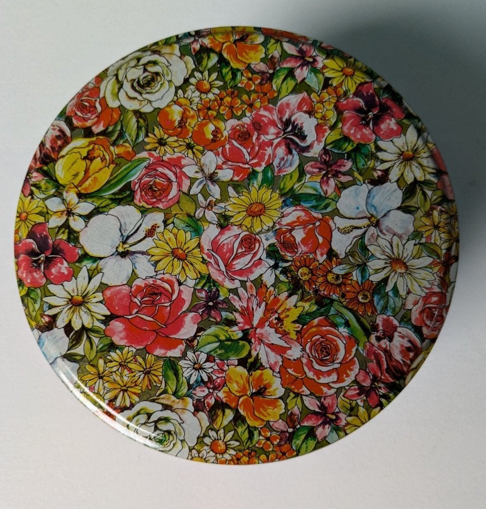 Vintage blikje met bloemen, Ophalen of Verzenden, Gebruikt, Overige, Overige merken