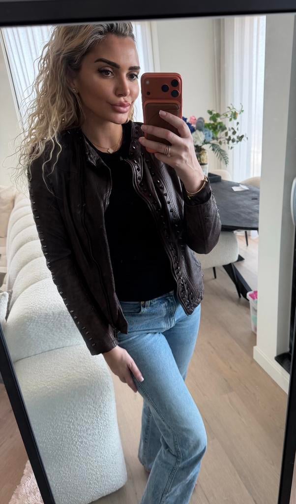 Patrizia pepe echt leren jasje met studs it maat 42, Kleding | Dames, Ophalen of Verzenden, Zo goed als nieuw, Maat 36 (S), Paars