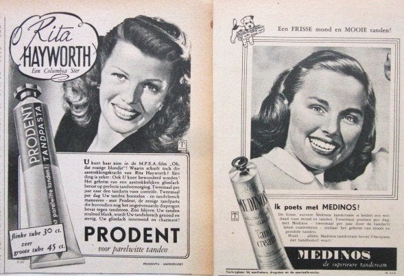 110+ vintage reclames tandverzorging 54-7 tandpasta tandarts, Ophalen of Verzenden, Gebruikt, Reclamebord