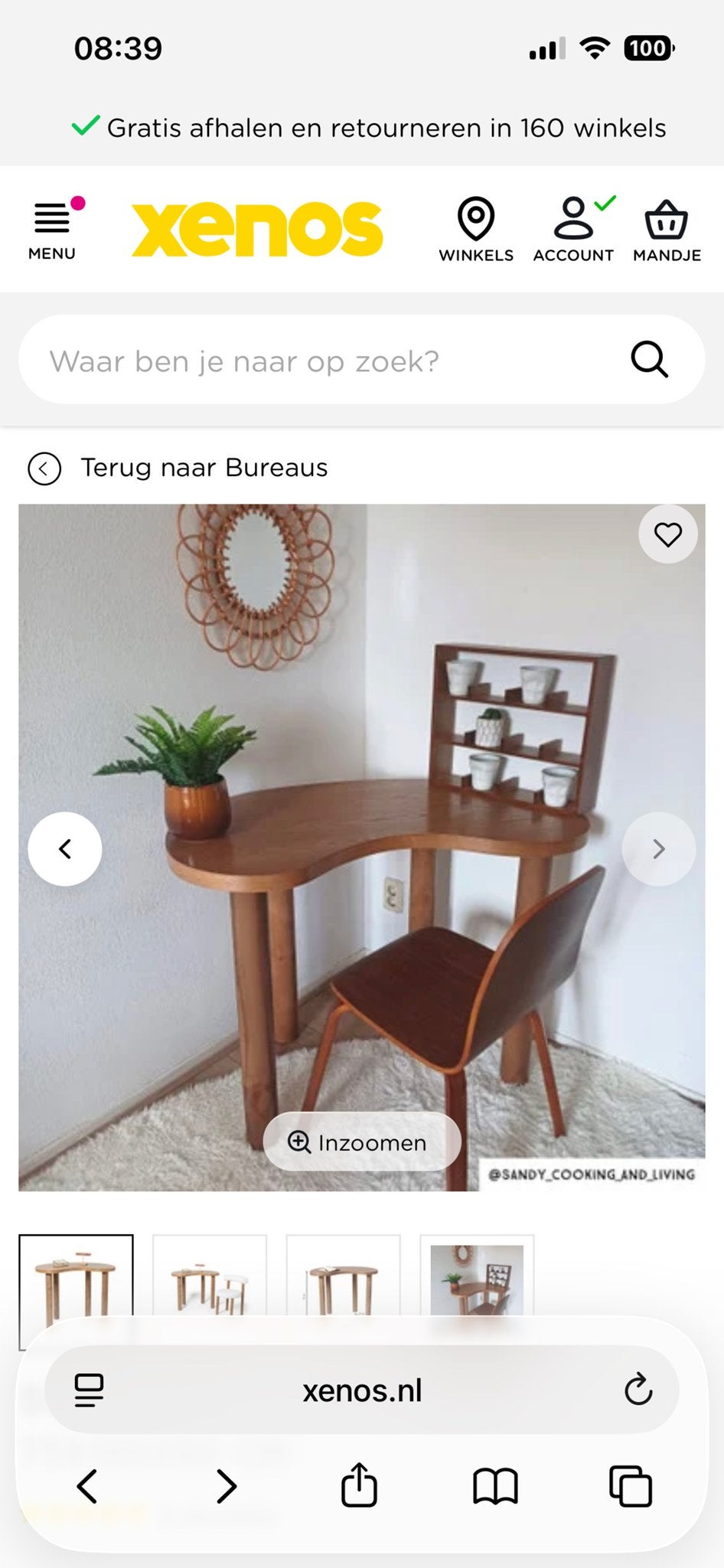 Bureau of als Sidetable Ruby - Bruin - 75x100x60 cm, Ophalen, Nieuw, 75 cm of meer, Overige vormen