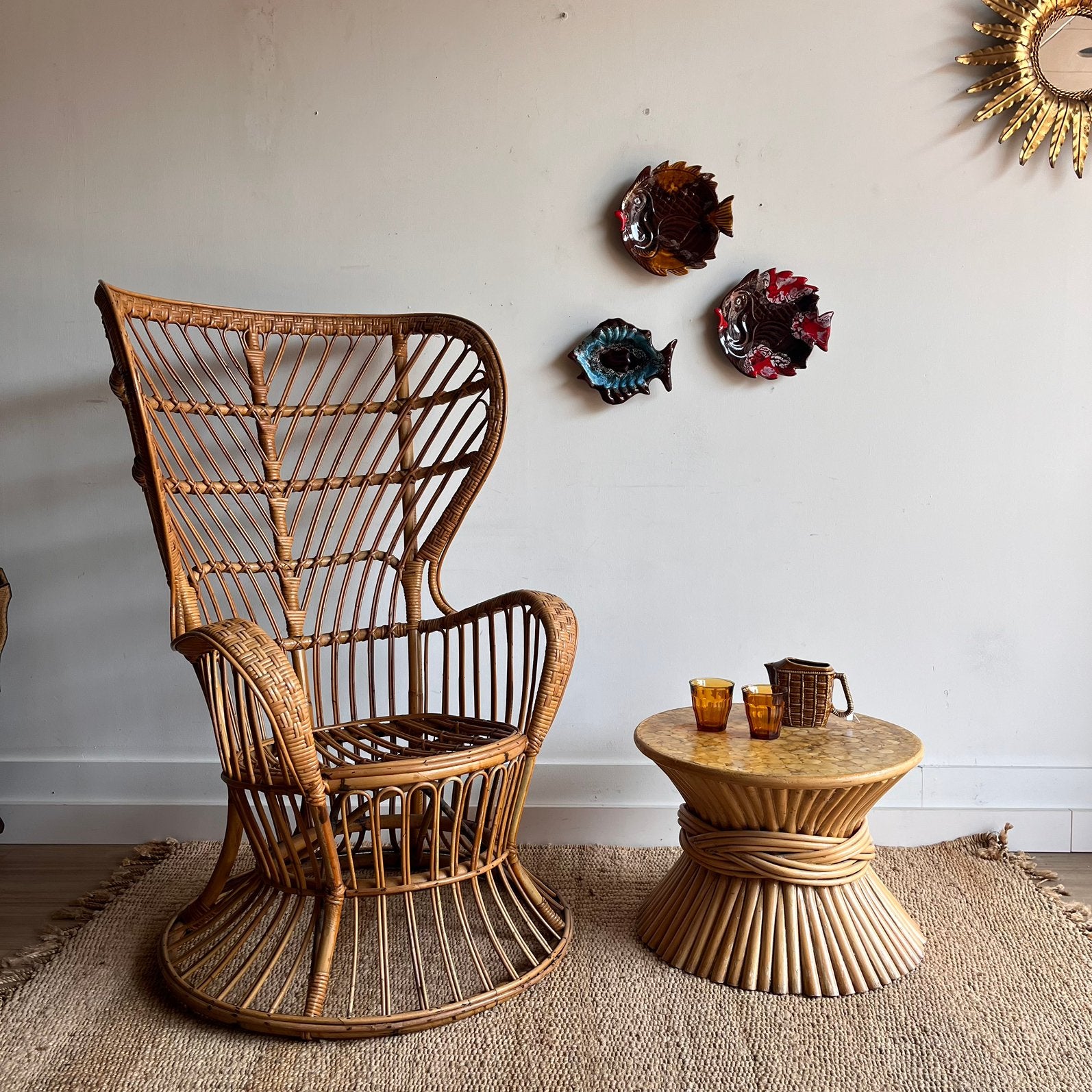SALE ! Rotan wingback fauteuil in Gio Ponti-stijl, Vintage, Ophalen, Bonancina, X, X