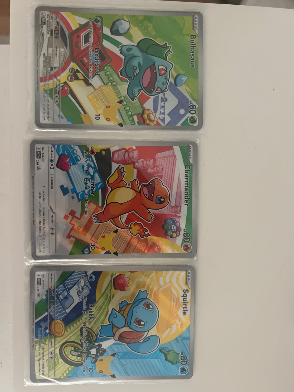 Pokémon Kaarten: Bulbasaur, Charmander, Squirtle Set, Ophalen, Zo goed als nieuw, Meerdere kaarten